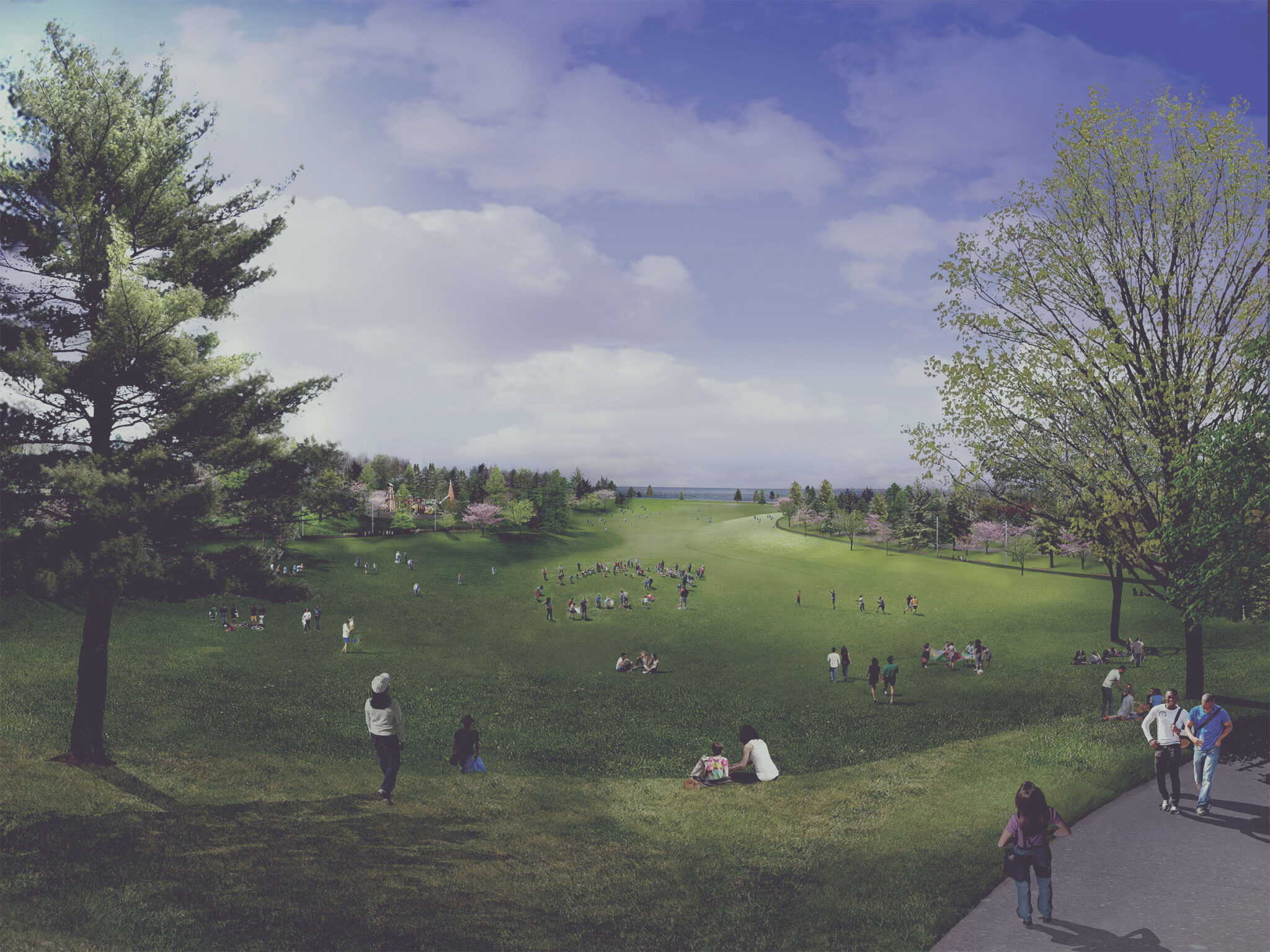 An artist's concept of the Great Lawn in springtime.